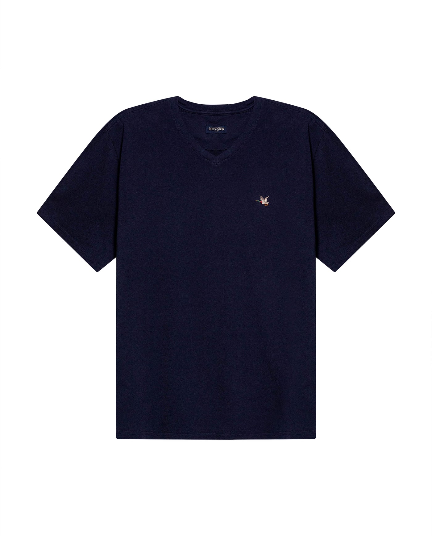 Mens T-Shirt Slim Fit Short Sleeve V-Neck Cotton Vibrant Embroidered Duck Heart Point - Blue 63_641H000_AZU194011_3