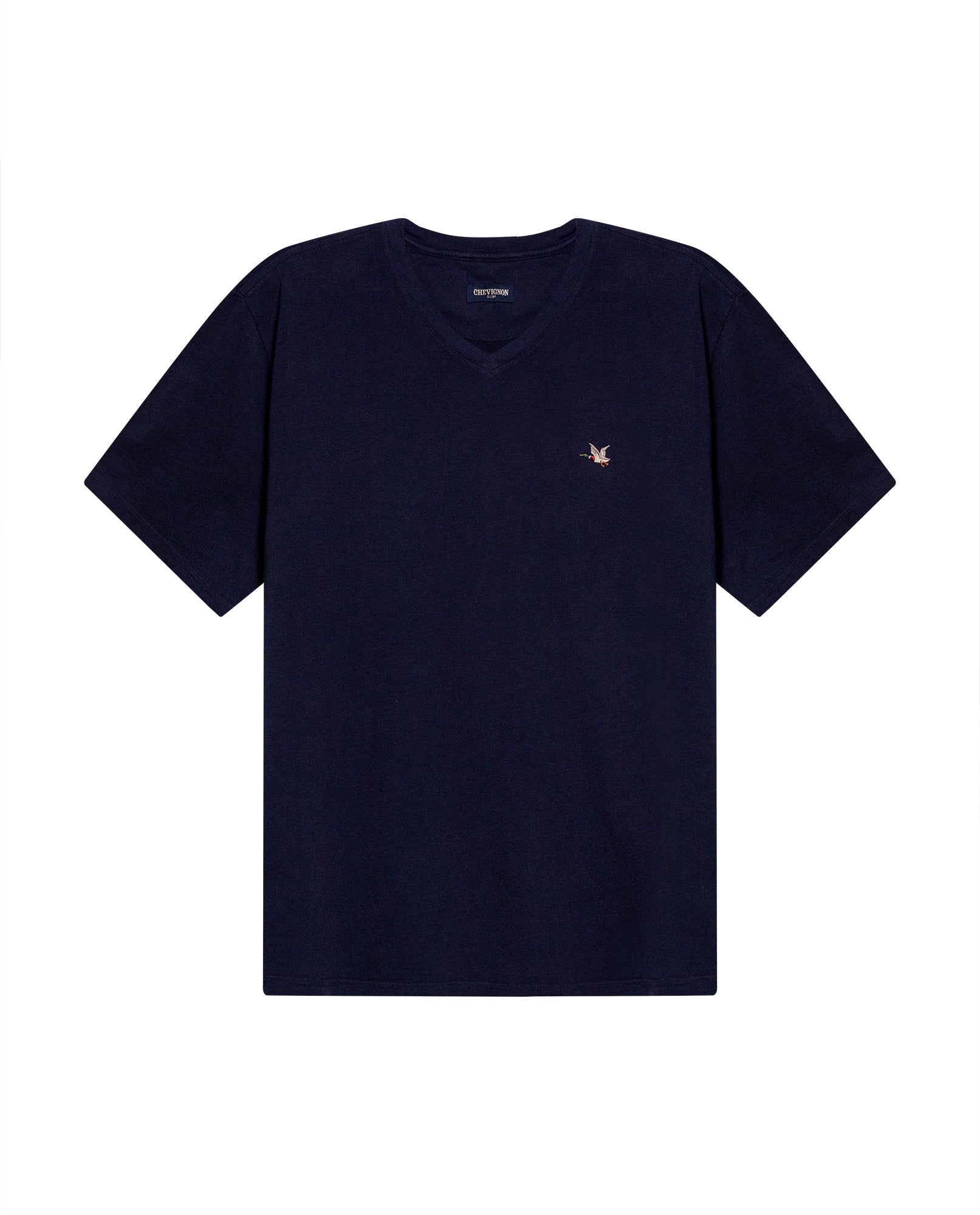 Mens T-Shirt Slim Fit Short Sleeve V-Neck Cotton Vibrant Embroidered Duck Heart Point - Blue 63_641H000_AZU194011_3