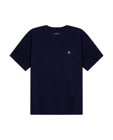 Mens T-Shirt Slim Fit Short Sleeve V-Neck Cotton Vibrant Embroidered Duck Heart Point - Blue 63_641H000_AZU194011_3
