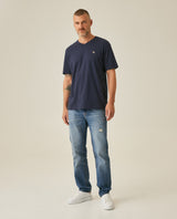 Mens T-Shirt Slim Fit Short Sleeve V-Neck Cotton Vibrant Embroidered Duck Heart Point - Blue 63_641H000_AZU194011_4