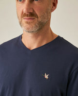 Mens T-Shirt Slim Fit Short Sleeve V-Neck Cotton Vibrant Embroidered Duck Heart Point - Blue 63_641H000_AZU194011_5
