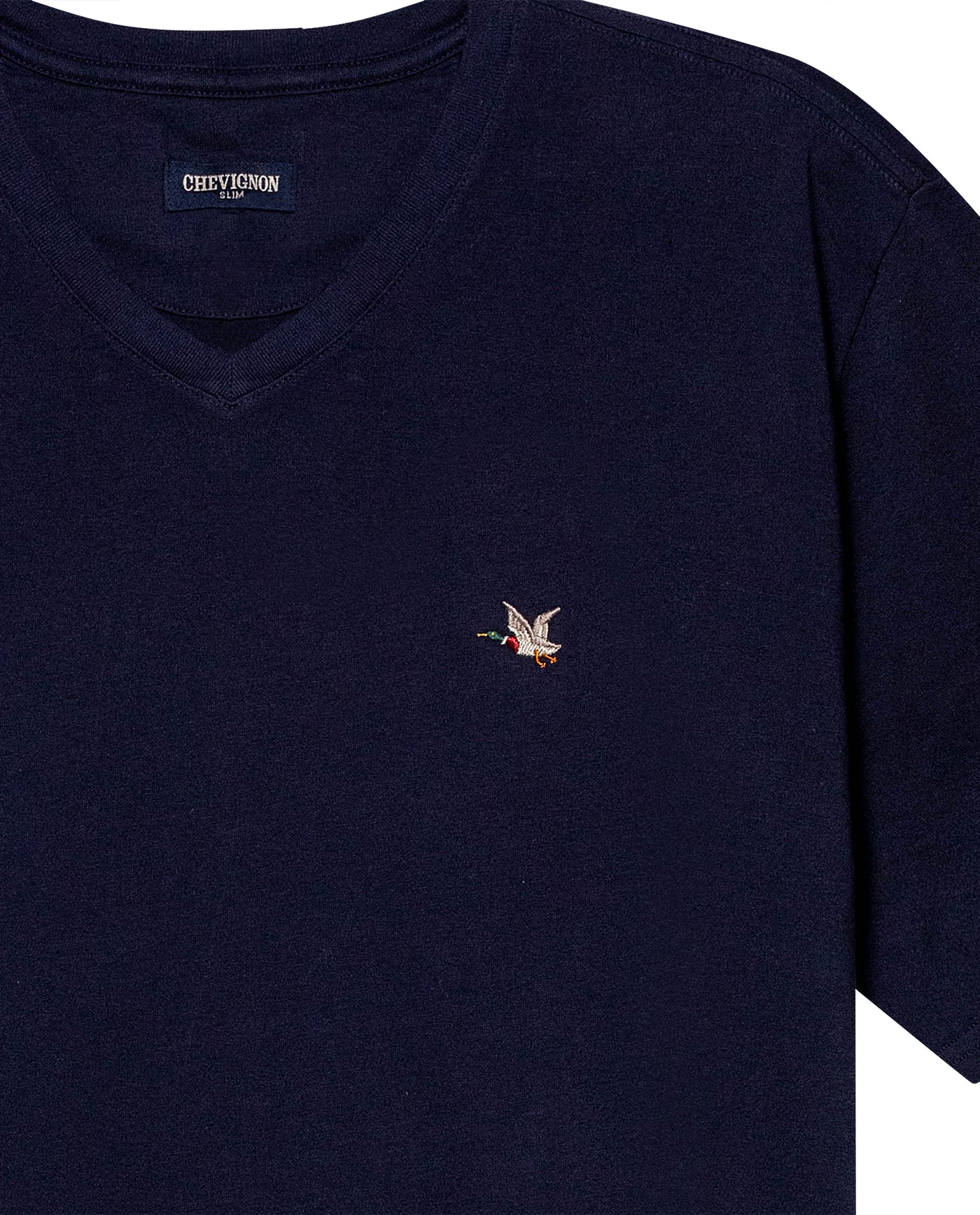 Mens T-Shirt Slim Fit Short Sleeve V-Neck Cotton Vibrant Embroidered Duck Heart Point - Blue 63_641H000_AZU194011_8