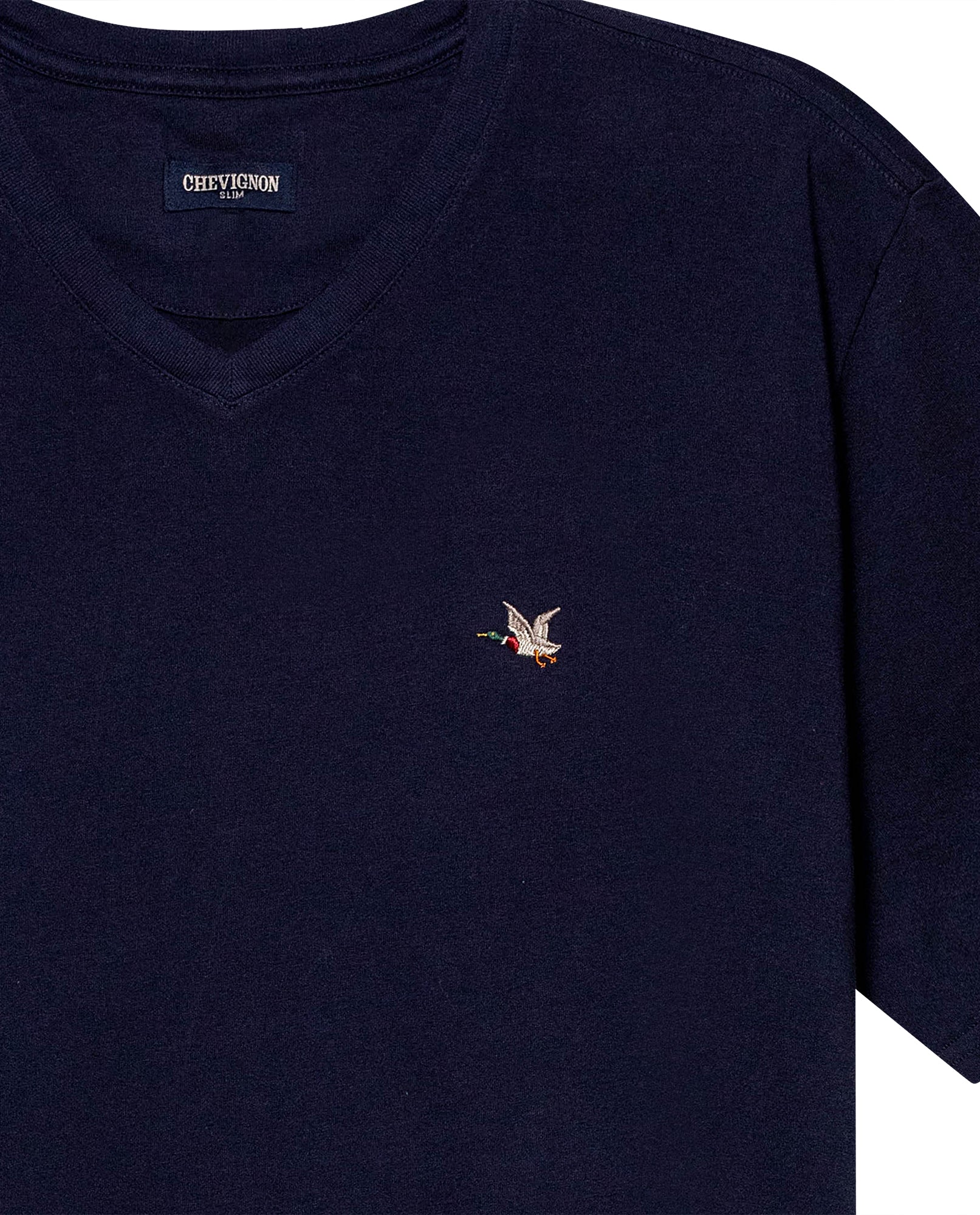Mens T-Shirt Slim Fit Short Sleeve V-Neck Cotton Vibrant Embroidered Duck Heart Point - Blue 63_641H000_AZU194011_8