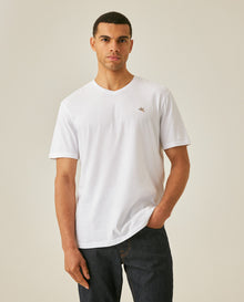 Mens T-Shirt Slim Fit Short Sleeve V-Neck Cotton Vibrant Embroidered Duck Heart Point - White 63_641H000_BLA110601_0
