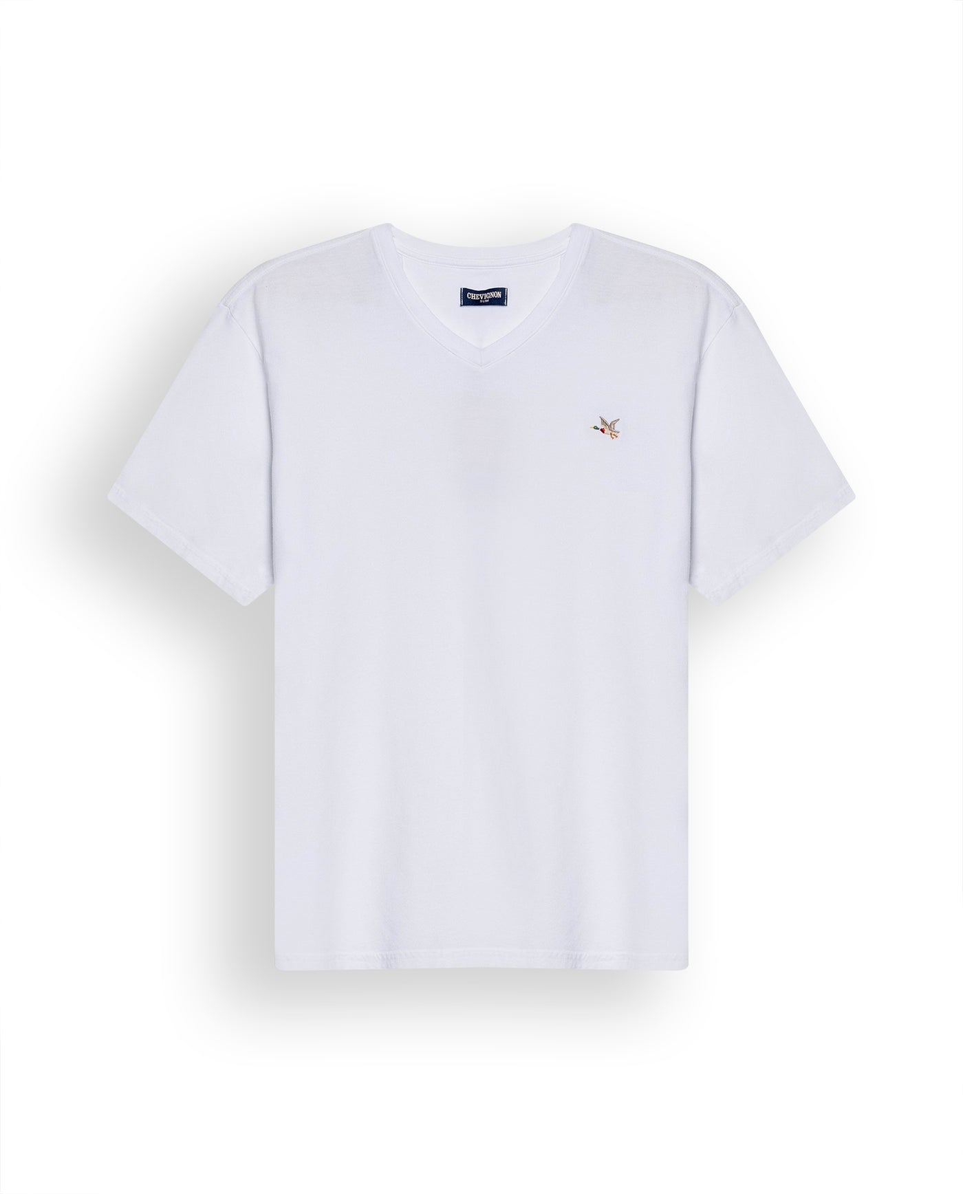 Mens T-Shirt Slim Fit Short Sleeve V-Neck Cotton Vibrant Embroidered Duck Heart Point - White 63_641H000_BLA110601_3
