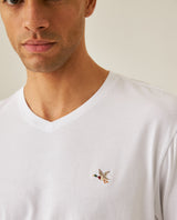 Mens T-Shirt Slim Fit Short Sleeve V-Neck Cotton Vibrant Embroidered Duck Heart Point - White 63_641H000_BLA110601_5