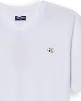 Mens T-Shirt Slim Fit Short Sleeve V-Neck Cotton Vibrant Embroidered Duck Heart Point - White 63_641H000_BLA110601_8