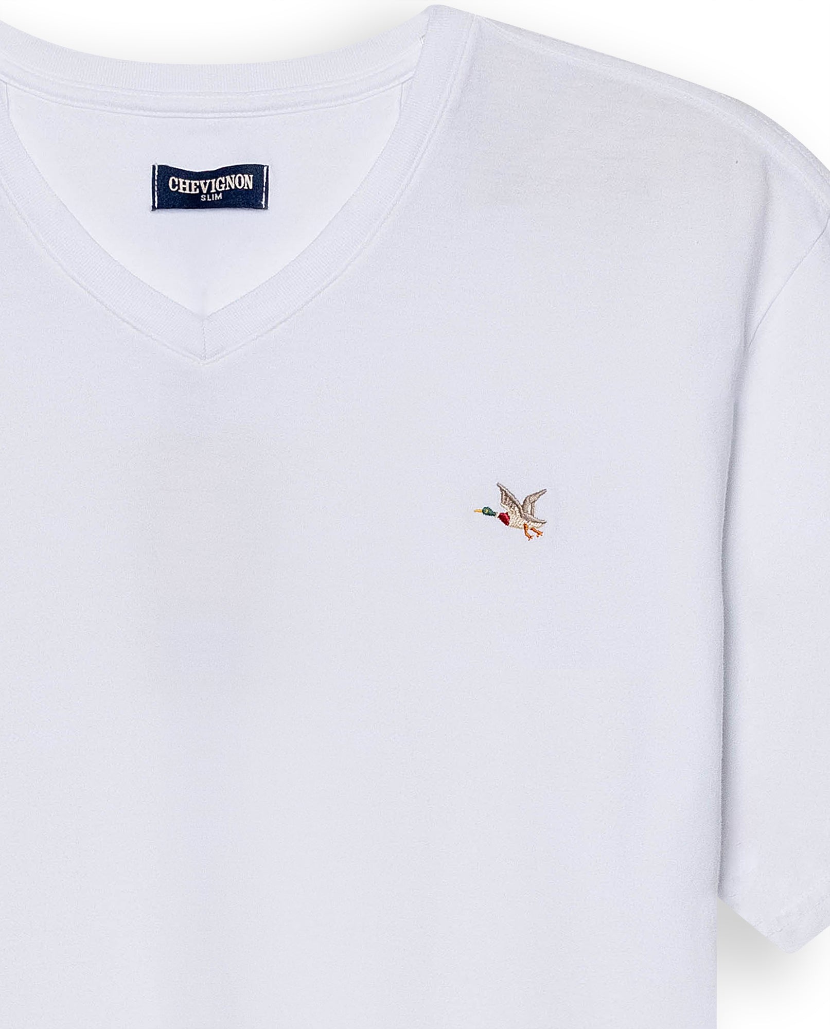 Mens T-Shirt Slim Fit Short Sleeve V-Neck Cotton Vibrant Embroidered Duck Heart Point - White 63_641H000_BLA110601_8