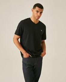 Mens T-Shirt Slim Fit Short Sleeve V-Neck Cotton Vibrant Embroidered Duck Heart Point - Black 63_641H000_NEG194007_0