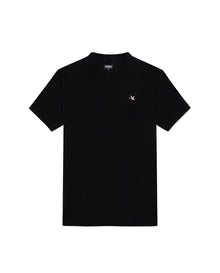 Mens T-Shirt Slim Fit Short Sleeve V-Neck Cotton Vibrant Embroidered Duck Heart Point - Black 63_641H000_NEG194007_3