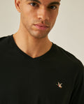 Mens T-Shirt Slim Fit Short Sleeve V-Neck Cotton Vibrant Embroidered Duck Heart Point - Black 63_641H000_NEG194007_5