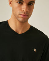 Mens T-Shirt Slim Fit Short Sleeve V-Neck Cotton Vibrant Embroidered Duck Heart Point - Black 63_641H000_NEG194007_5