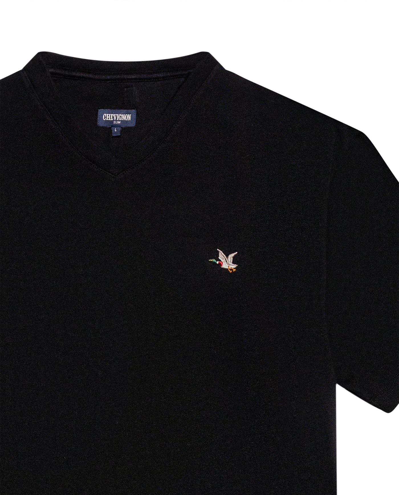 Mens T-Shirt Slim Fit Short Sleeve V-Neck Cotton Vibrant Embroidered Duck Heart Point - Black 63_641H000_NEG194007_8