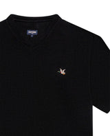 Mens T-Shirt Slim Fit Short Sleeve V-Neck Cotton Vibrant Embroidered Duck Heart Point - Black 63_641H000_NEG194007_8
