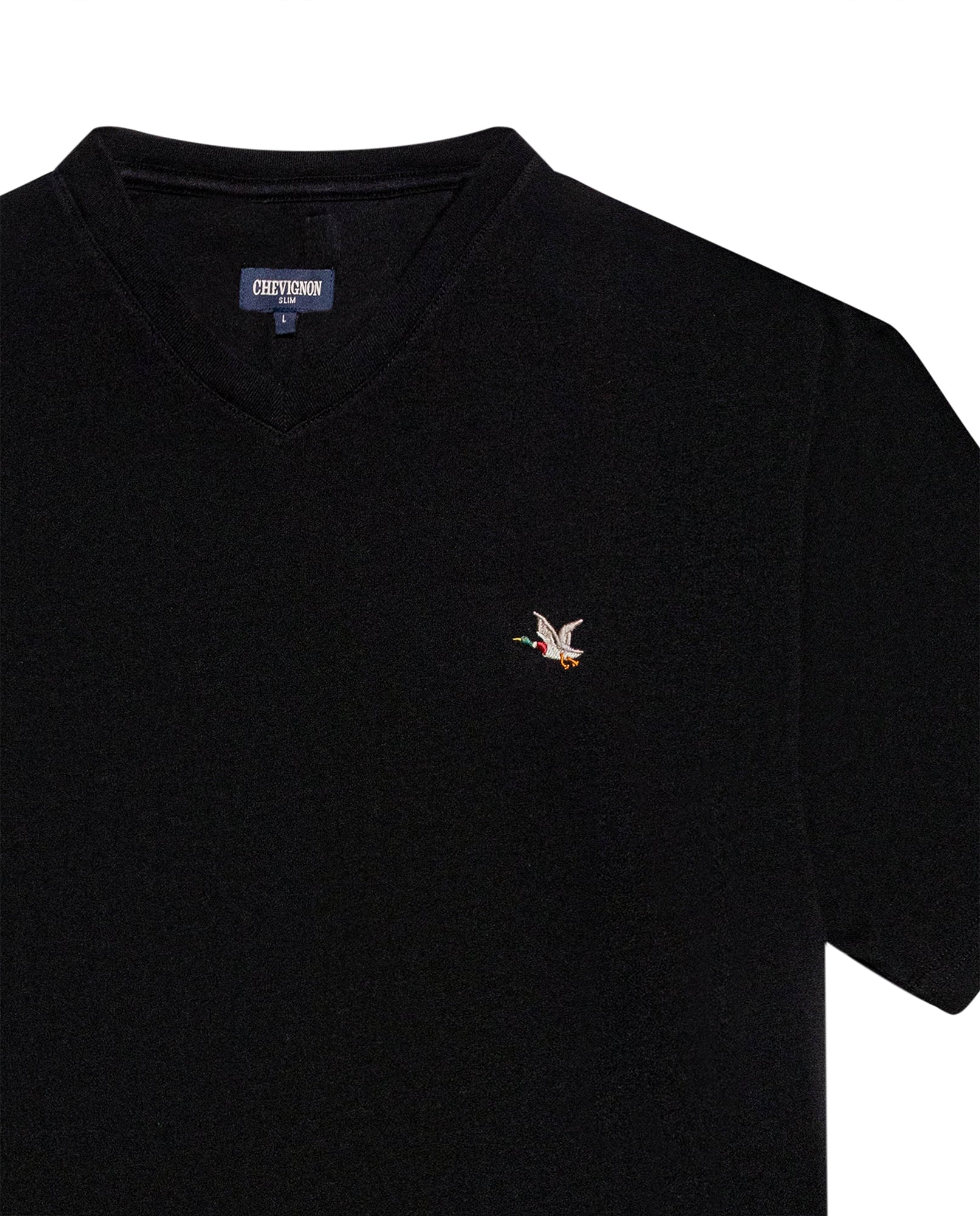 Mens T-Shirt Slim Fit Short Sleeve V-Neck Cotton Vibrant Embroidered Duck Heart Point - Black 63_641H000_NEG194007_8
