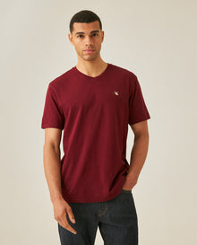 Mens T-Shirt Slim Fit Short Sleeve V-Neck Cotton Vibrant Embroidered Duck Heart Point - Red 63_641H000_ROJ191522_0