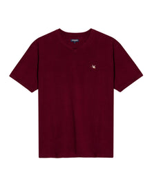 Mens T-Shirt Slim Fit Short Sleeve V-Neck Cotton Vibrant Embroidered Duck Heart Point - Red 63_641H000_ROJ191522_3