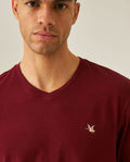 Mens T-Shirt Slim Fit Short Sleeve V-Neck Cotton Vibrant Embroidered Duck Heart Point - Red 63_641H000_ROJ191522_5