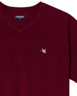 Mens T-Shirt Slim Fit Short Sleeve V-Neck Cotton Vibrant Embroidered Duck Heart Point - Red 63_641H000_ROJ191522_8