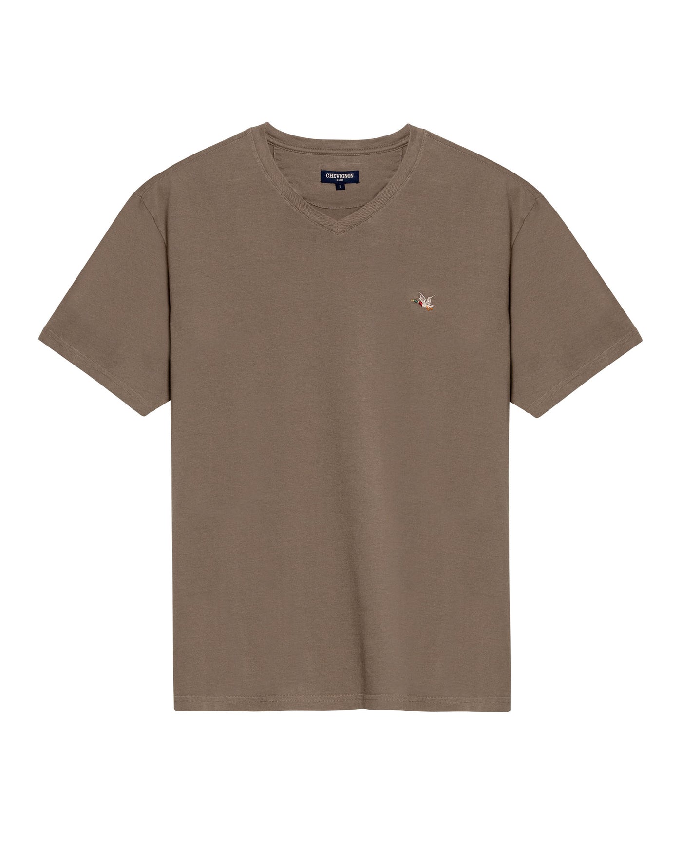 Mens T-Shirt Slim Fit Short Sleeve V-Neck Cotton Vibrant Embroidered Duck Heart Point - Green 63_641H000_VER170619_3