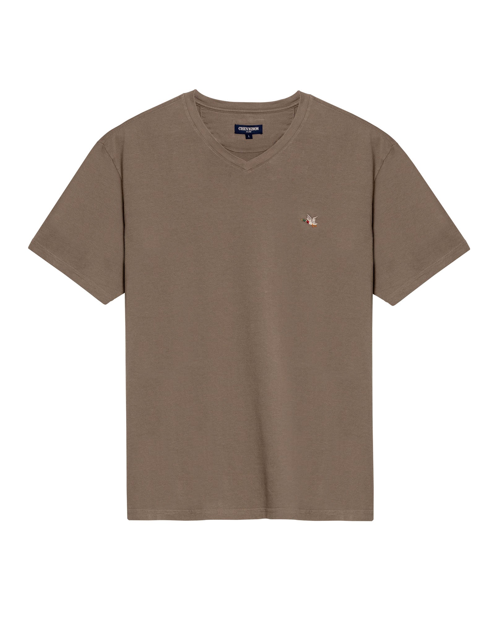 Mens T-Shirt Slim Fit Short Sleeve V-Neck Cotton Vibrant Embroidered Duck Heart Point - Green 63_641H000_VER170619_3