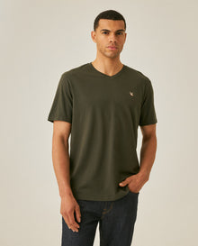 Mens T-Shirt Slim Fit Short Sleeve V-Neck Cotton Vibrant Embroidered Duck Heart Point - Green 63_641H000_VER190414_0