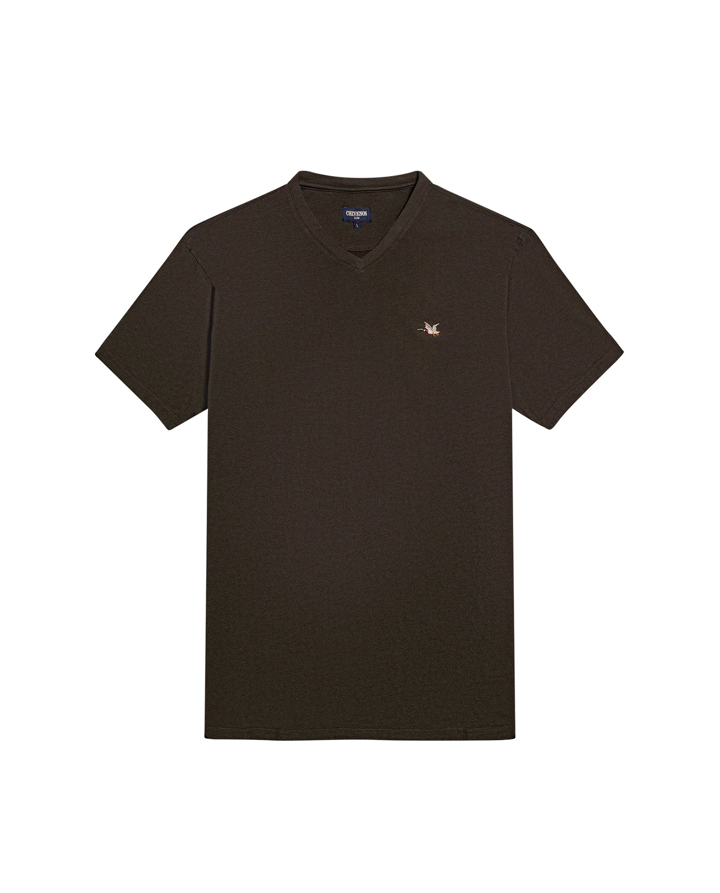 Mens T-Shirt Slim Fit Short Sleeve V-Neck Cotton Vibrant Embroidered Duck Heart Point - Green 63_641H000_VER190414_3