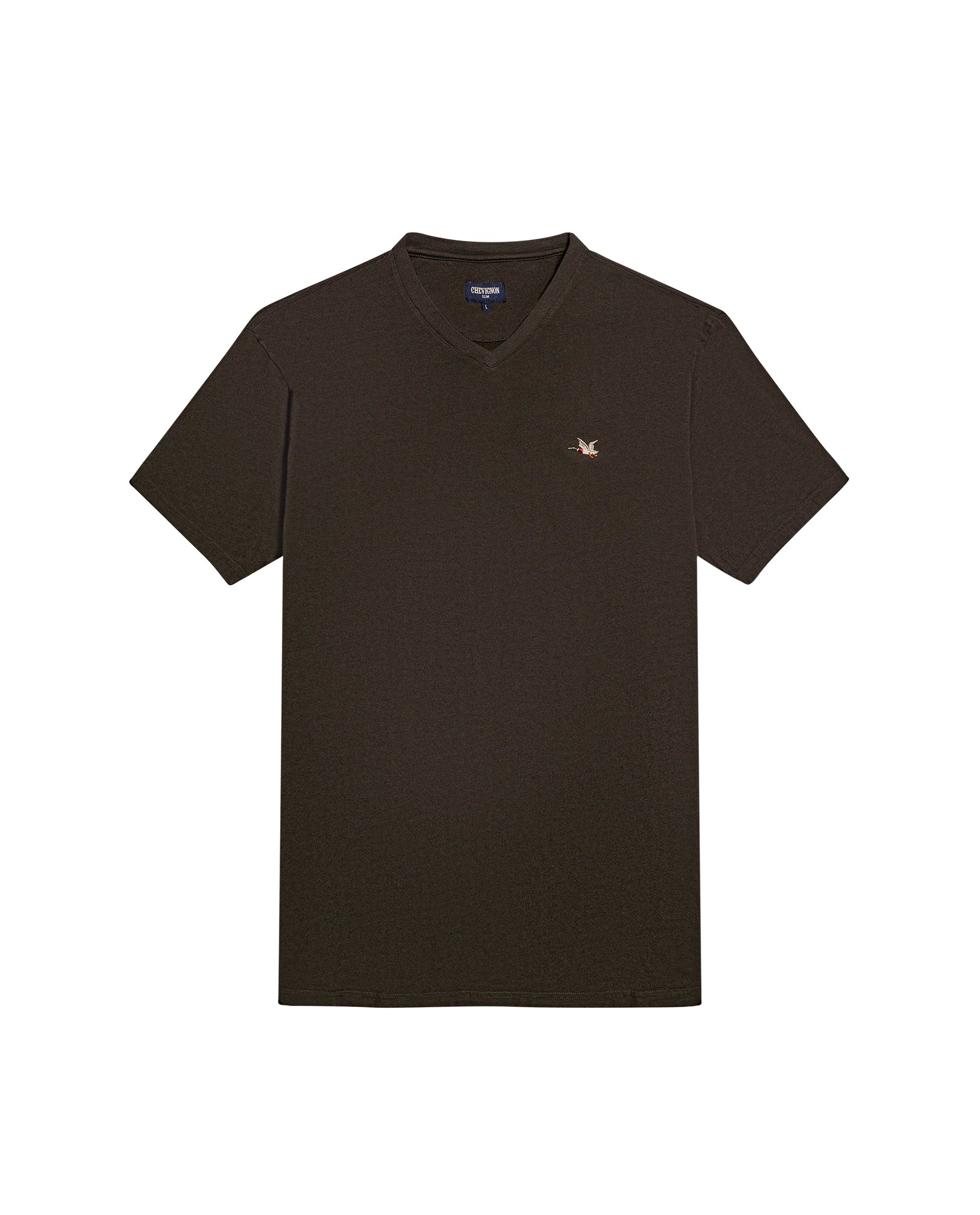 Mens T-Shirt Slim Fit Short Sleeve V-Neck Cotton Vibrant Embroidered Duck Heart Point - Green 63_641H000_VER190414_3