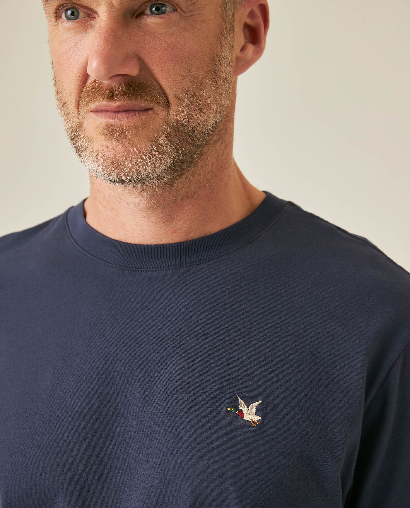 Mens T-Shirt Slim Fit Short Sleeve Crewneck Cotton Vibrant Embroidered Duck Heart Point Chest - Blue 63_641H001_AZU194011_5