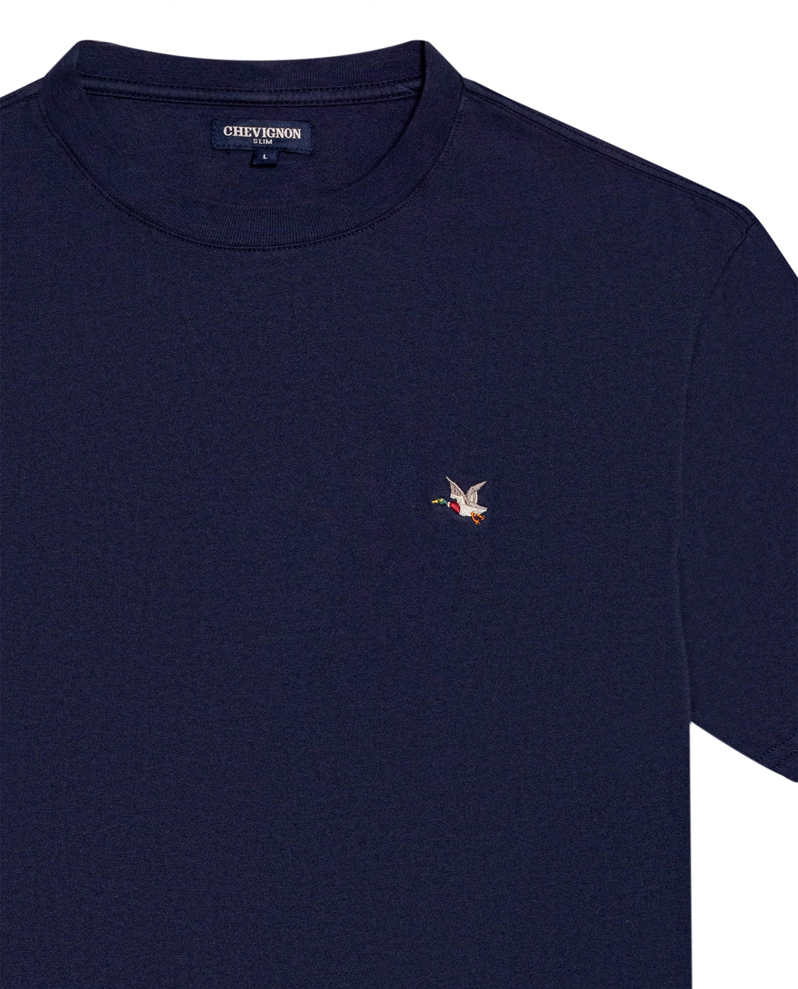 Mens T-Shirt Slim Fit Short Sleeve Crewneck Cotton Vibrant Embroidered Duck Heart Point Chest - Blue 63_641H001_AZU194011_8