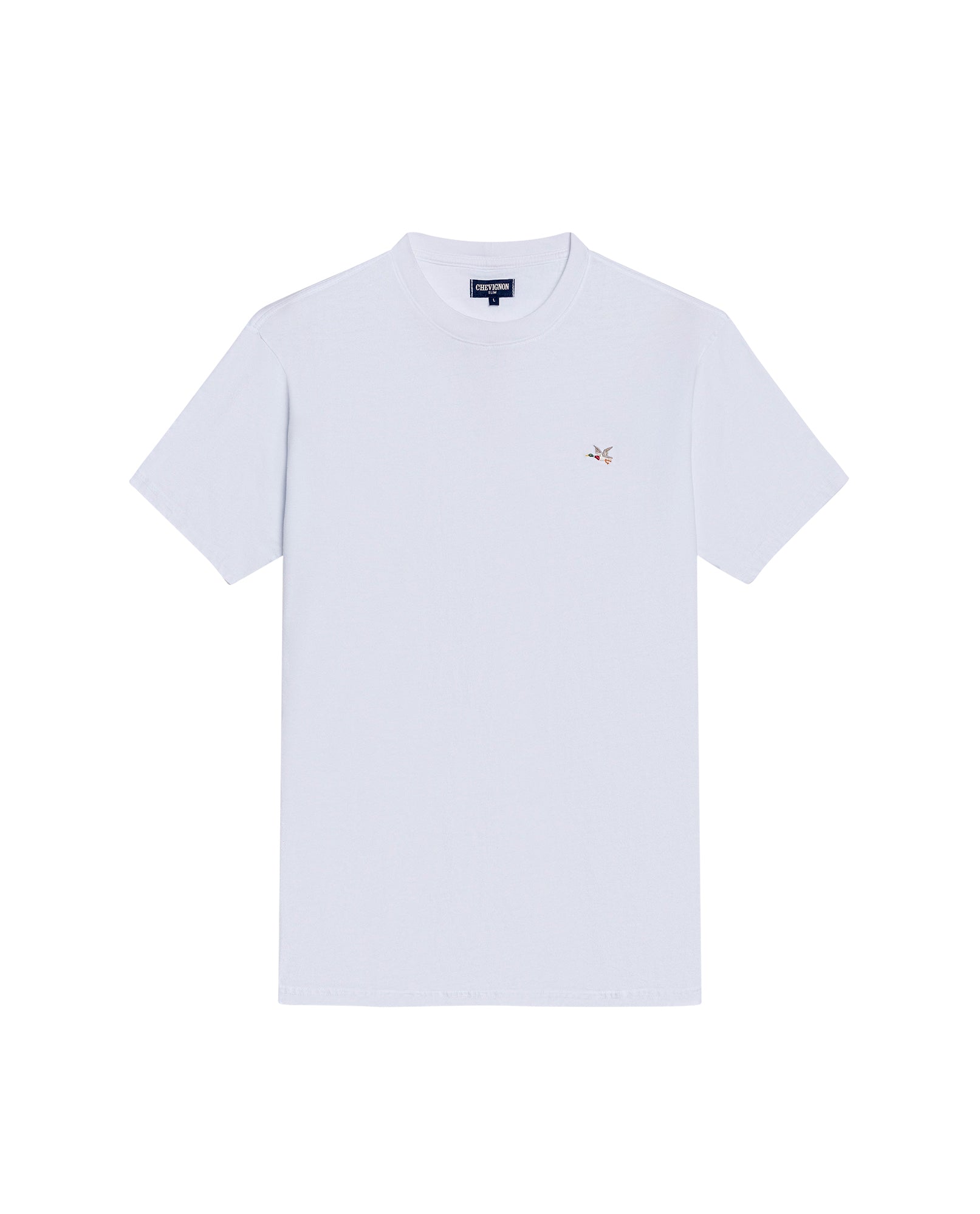 Mens T-Shirt Slim Fit Short Sleeve Crewneck Cotton Vibrant Embroidered Duck Heart Point Chest - White 63_641H001_BLA110601_3