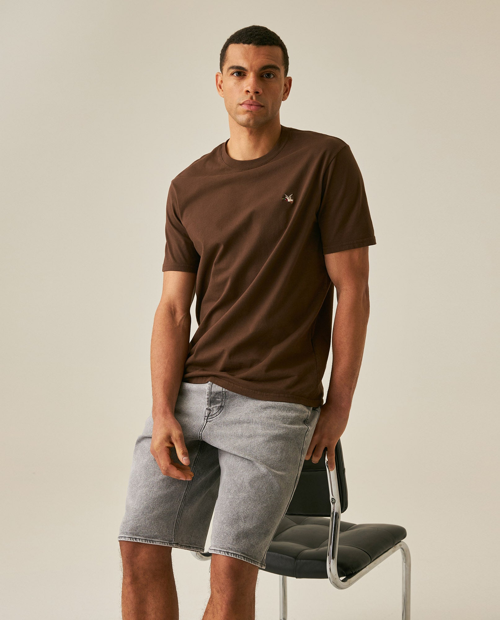 Mens T-Shirt Slim Fit Short Sleeve Crewneck Cotton Vibrant Embroidered Duck Heart Point Chest - Brown 63_641H001_CAF191016_4