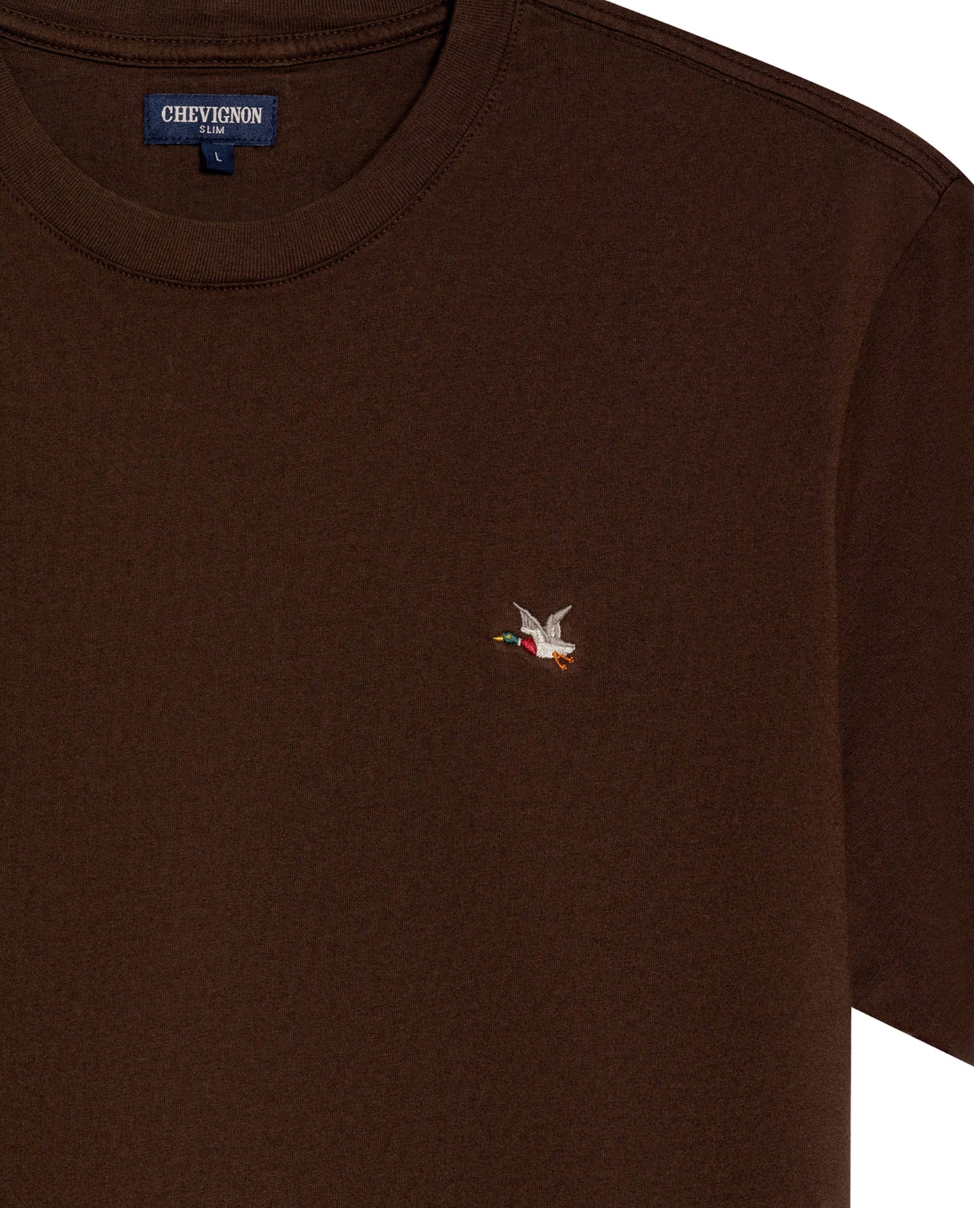 Mens T-Shirt Slim Fit Short Sleeve Crewneck Cotton Vibrant Embroidered Duck Heart Point Chest - Brown 63_641H001_CAF191016_8