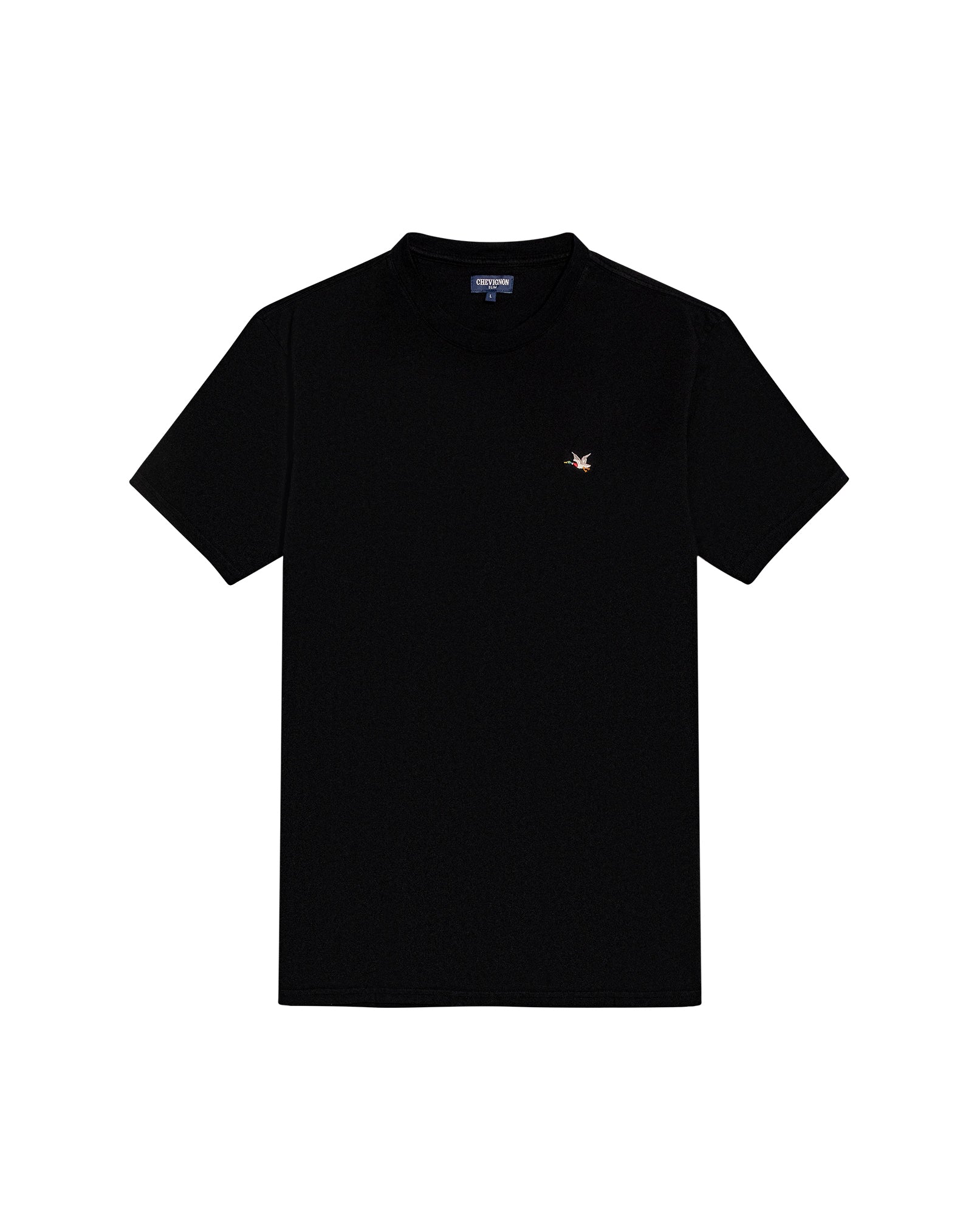 Mens T-Shirt Slim Fit Short Sleeve Crewneck Cotton Vibrant Embroidered Duck Heart Point Chest - Black 63_641H001_NEG194007_0