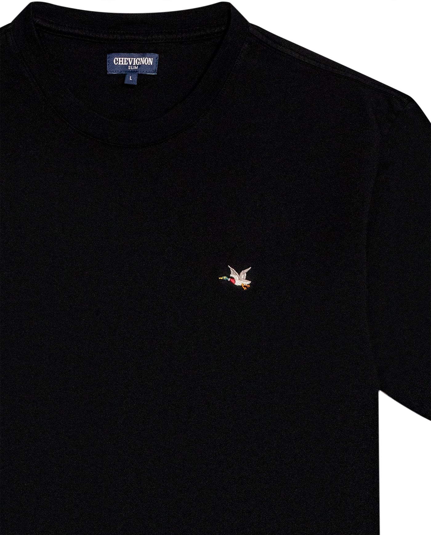 Mens T-Shirt Slim Fit Short Sleeve Crewneck Cotton Vibrant Embroidered Duck Heart Point Chest - Black 63_641H001_NEG194007_3