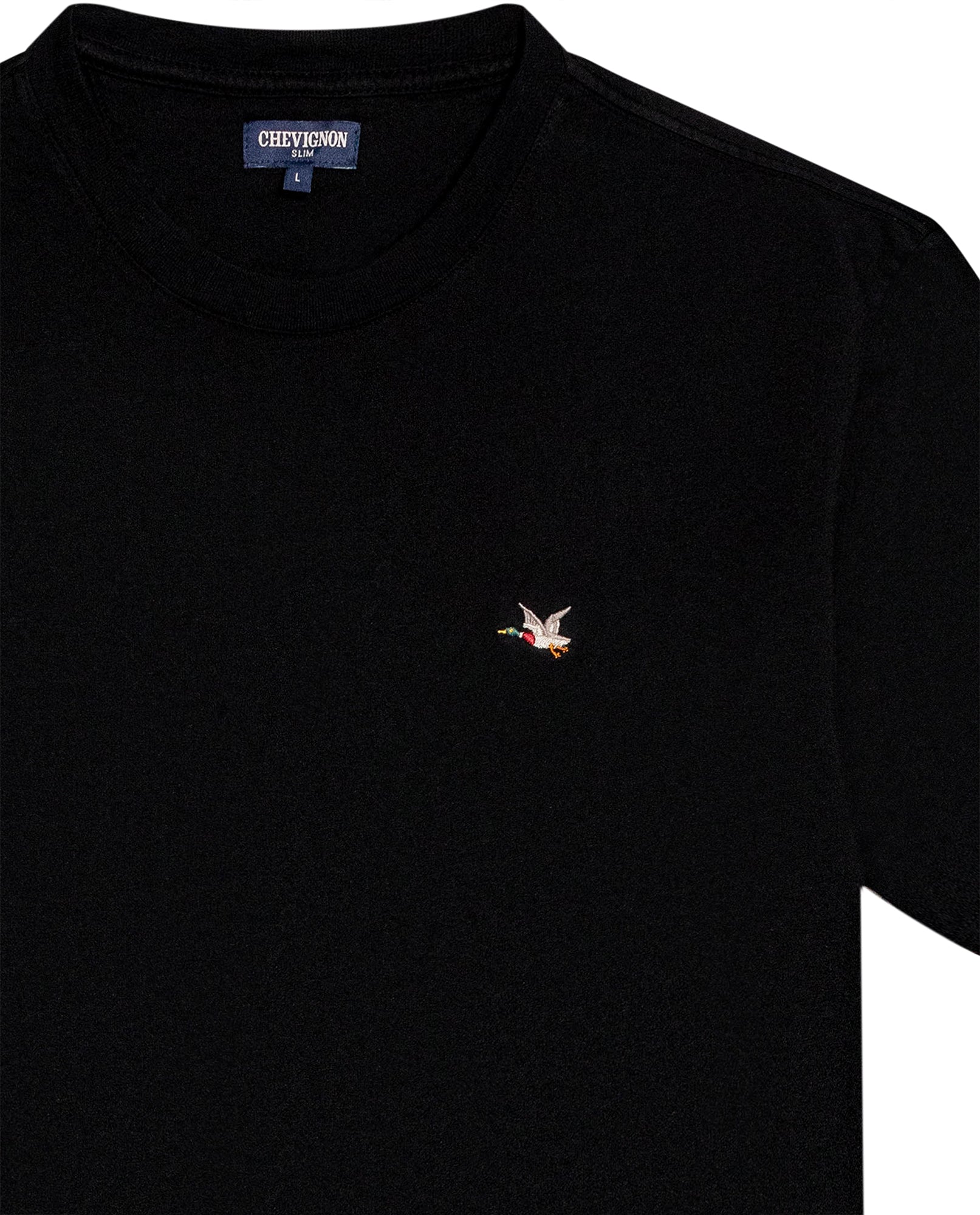 Mens T-Shirt Slim Fit Short Sleeve Crewneck Cotton Vibrant Embroidered Duck Heart Point Chest - Black 63_641H001_NEG194007_3