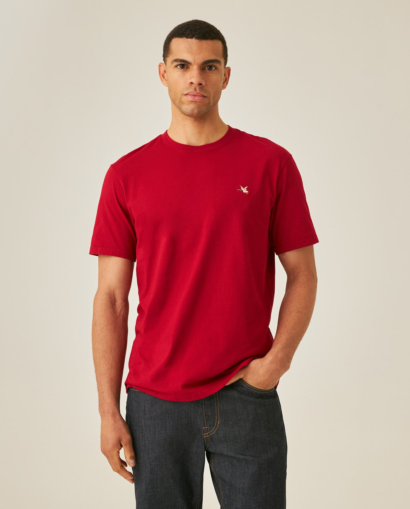 Mens T-Shirt Slim Fit Short Sleeve Crewneck Cotton Vibrant Embroidered Duck Heart Point Chest - Red 63_641H001_ROJ191863_0