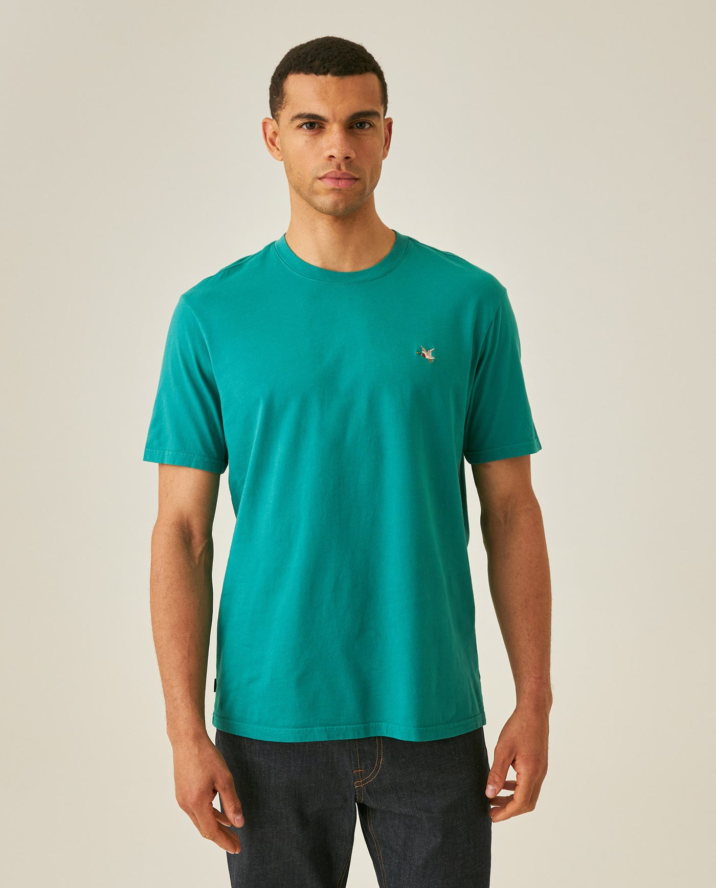 Mens T-Shirt Slim Fit Short Sleeve Crewneck Cotton Vibrant Embroidered Duck Heart Point Chest - Green 63_641H001_VER185424_0