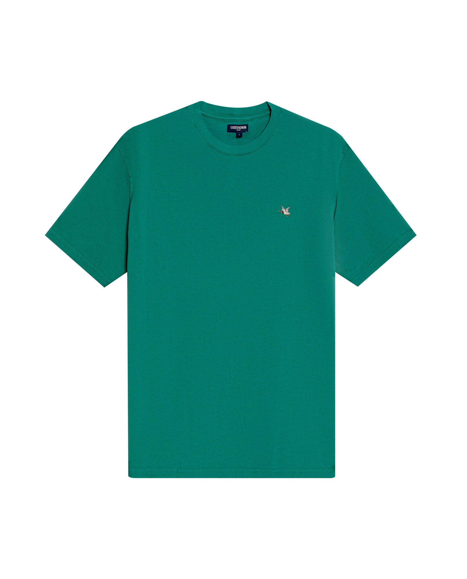 Mens T-Shirt Slim Fit Short Sleeve Crewneck Cotton Vibrant Embroidered Duck Heart Point Chest - Green 63_641H001_VER185424_3