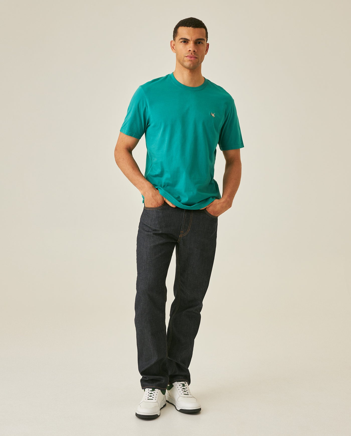 Mens T-Shirt Slim Fit Short Sleeve Crewneck Cotton Vibrant Embroidered Duck Heart Point Chest - Green 63_641H001_VER185424_4