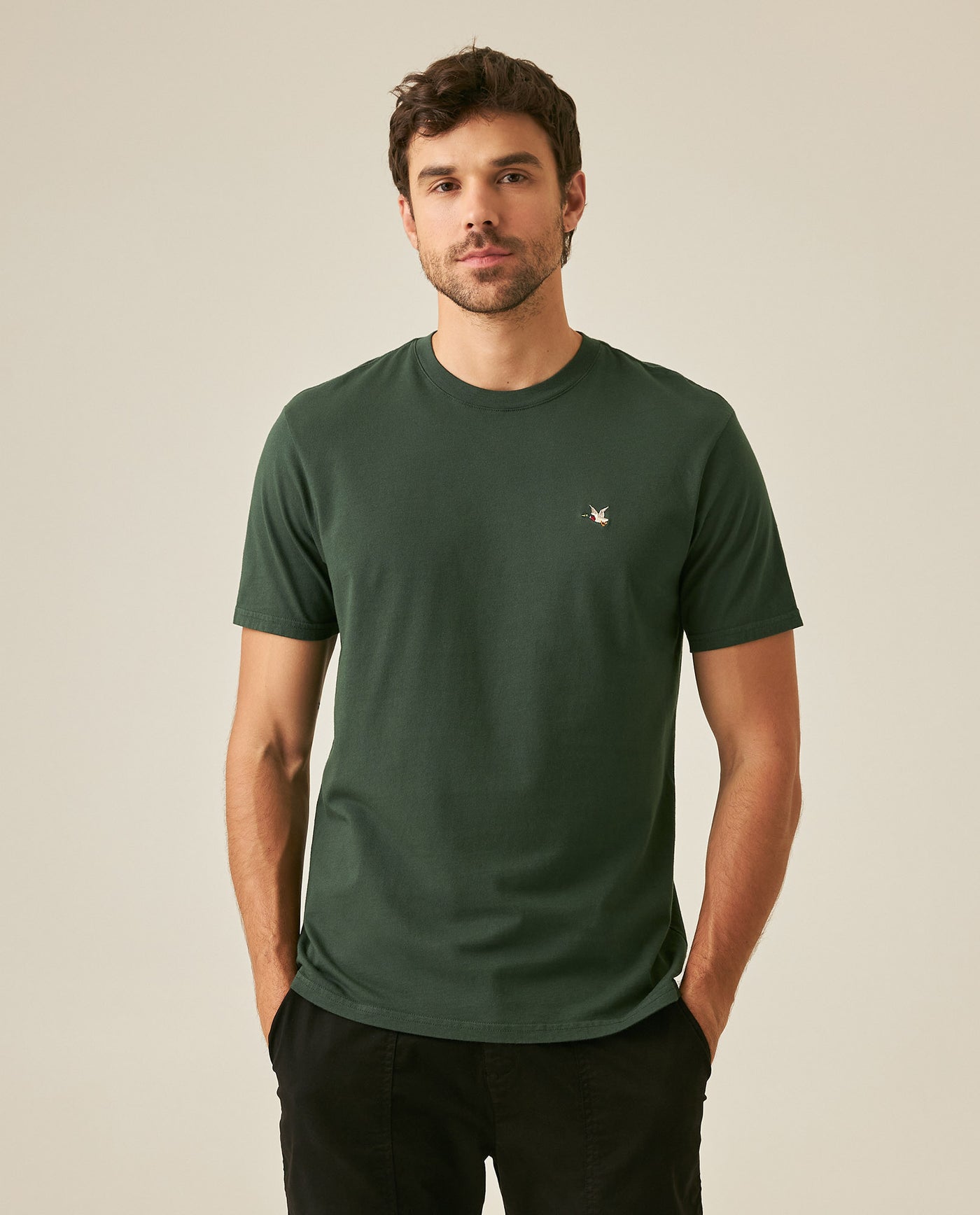 Mens T-Shirt Slim Fit Short Sleeve Crewneck Cotton Vibrant Embroidered Duck Heart Point Chest - Green 63_641H001_VER195406_0