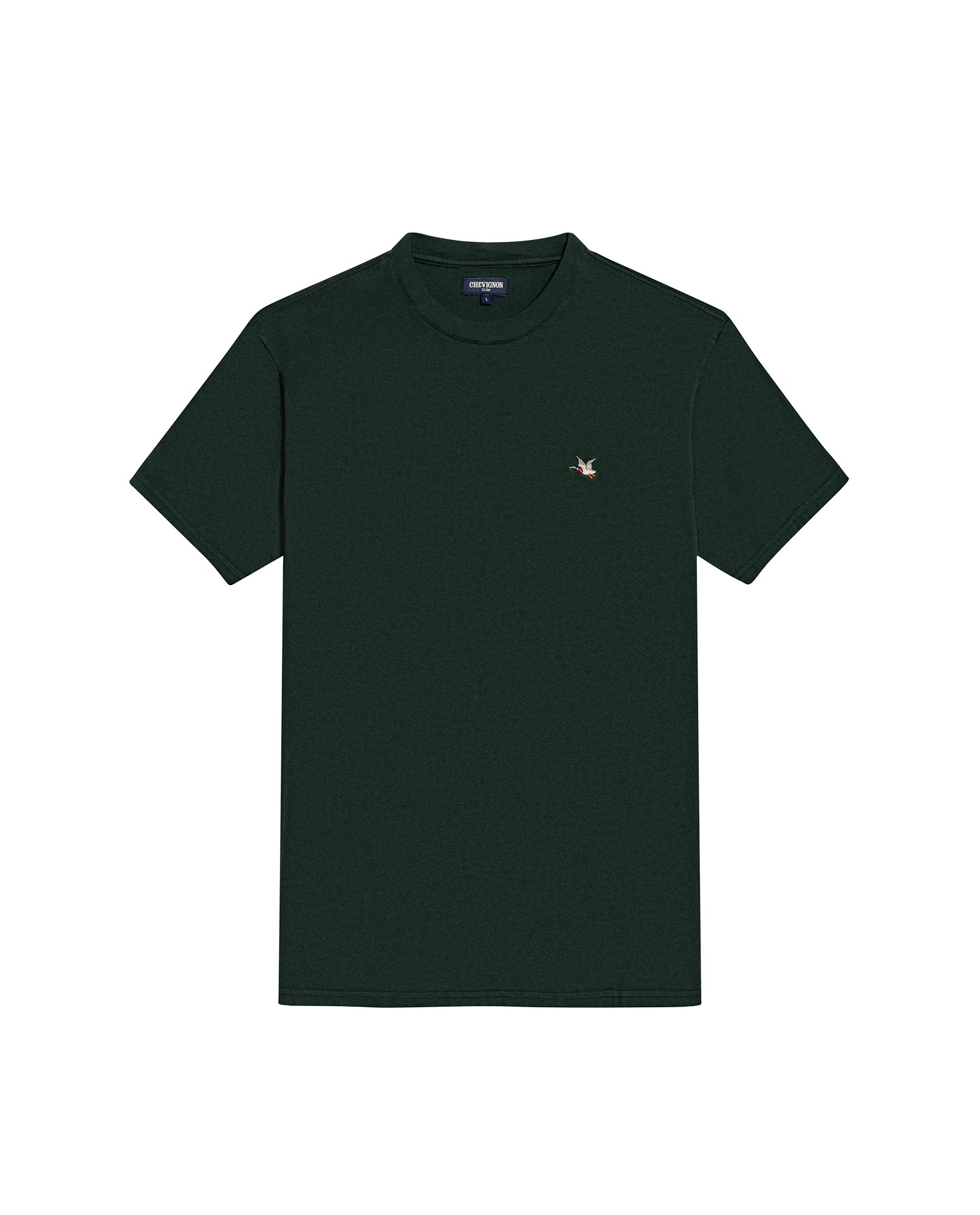 Mens T-Shirt Slim Fit Short Sleeve Crewneck Cotton Vibrant Embroidered Duck Heart Point Chest - Green 63_641H001_VER195406_3