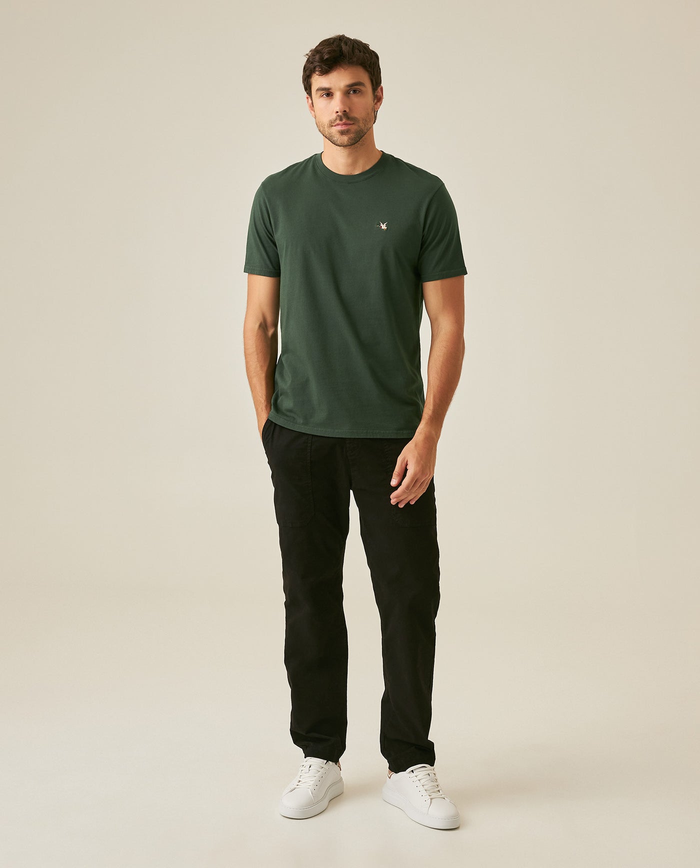 Mens T-Shirt Slim Fit Short Sleeve Crewneck Cotton Vibrant Embroidered Duck Heart Point Chest - Green 63_641H001_VER195406_4