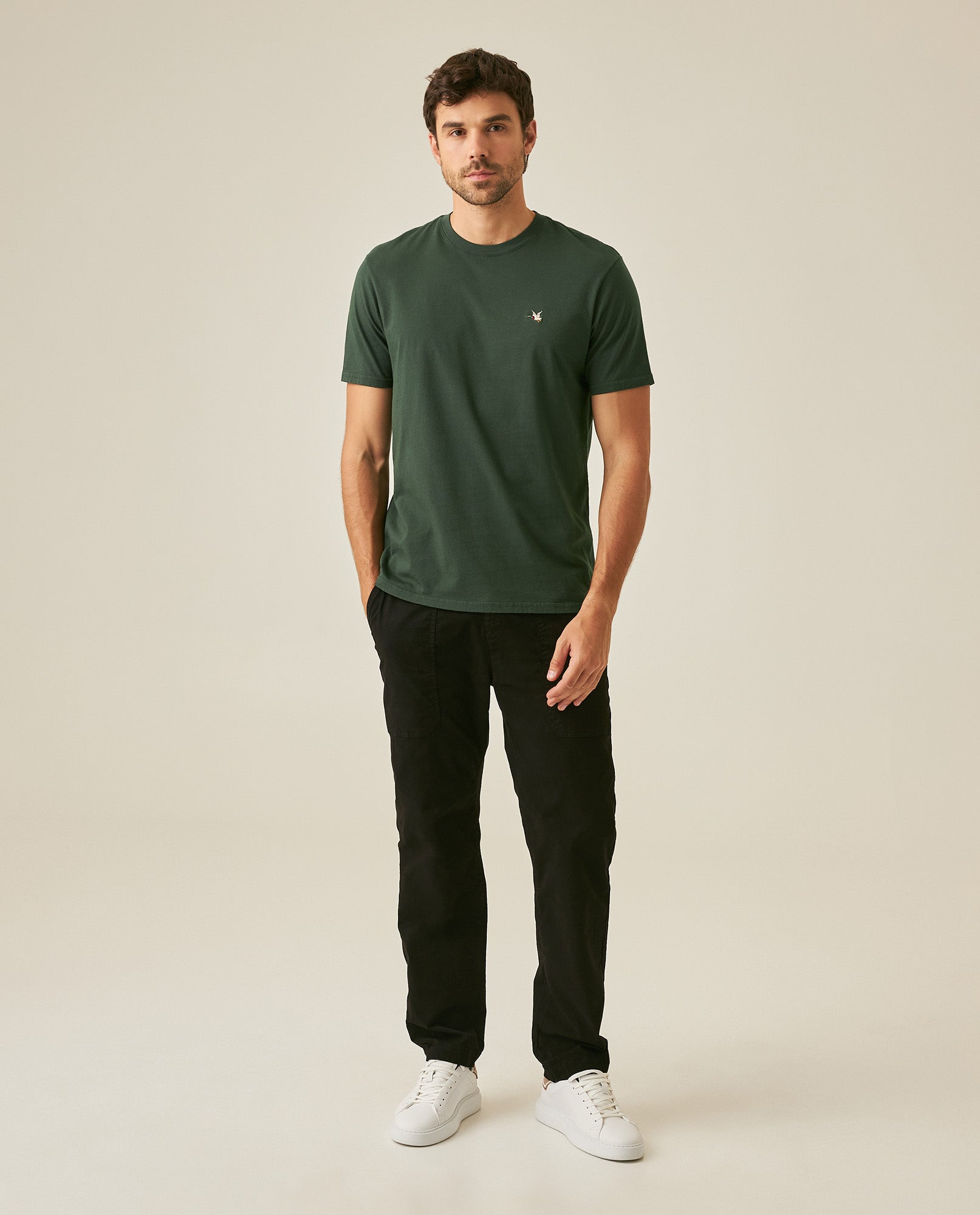 Mens T-Shirt Slim Fit Short Sleeve Crewneck Cotton Vibrant Embroidered Duck Heart Point Chest - Green 63_641H001_VER195406_4