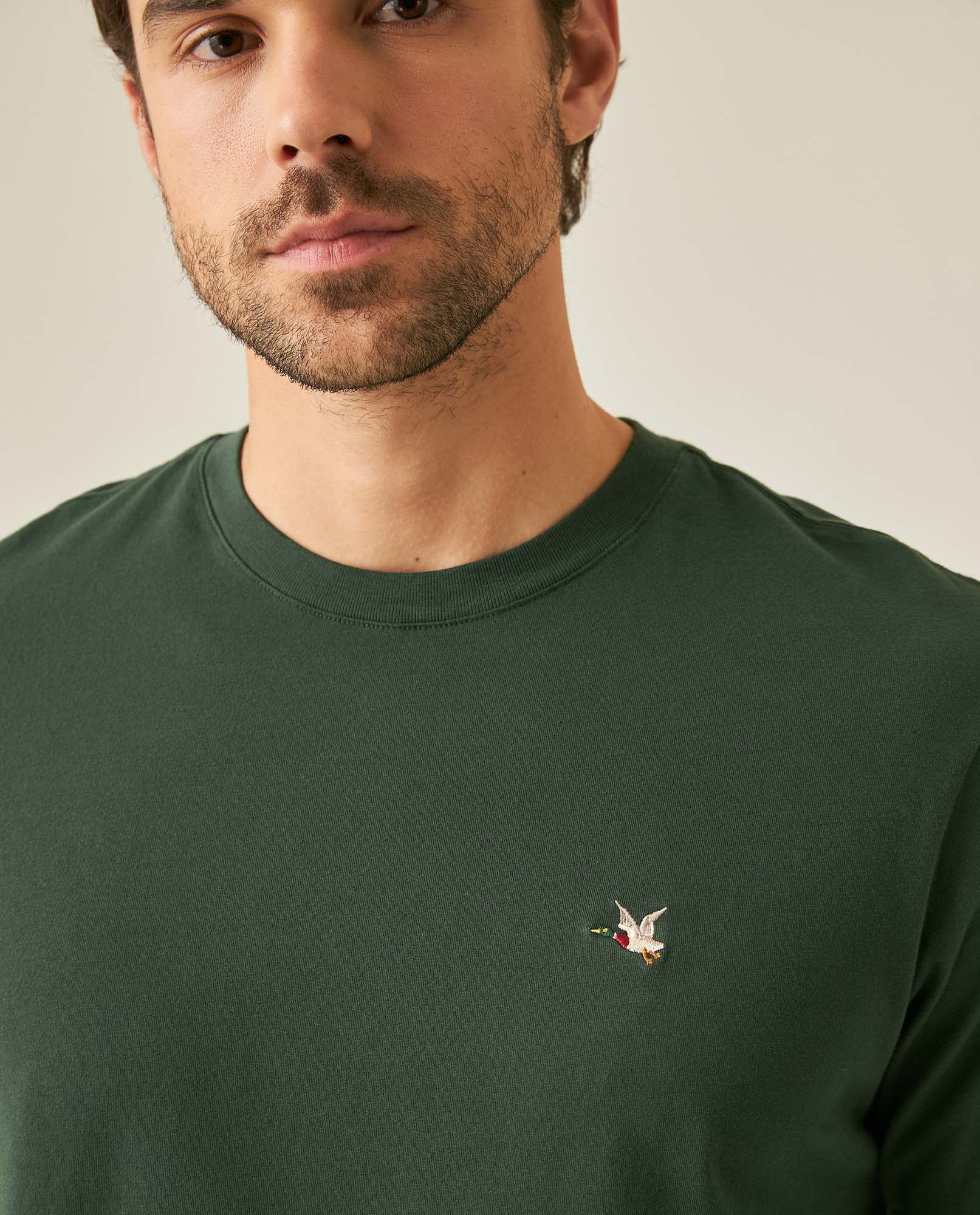 Mens T-Shirt Slim Fit Short Sleeve Crewneck Cotton Vibrant Embroidered Duck Heart Point Chest - Green 63_641H001_VER195406_5