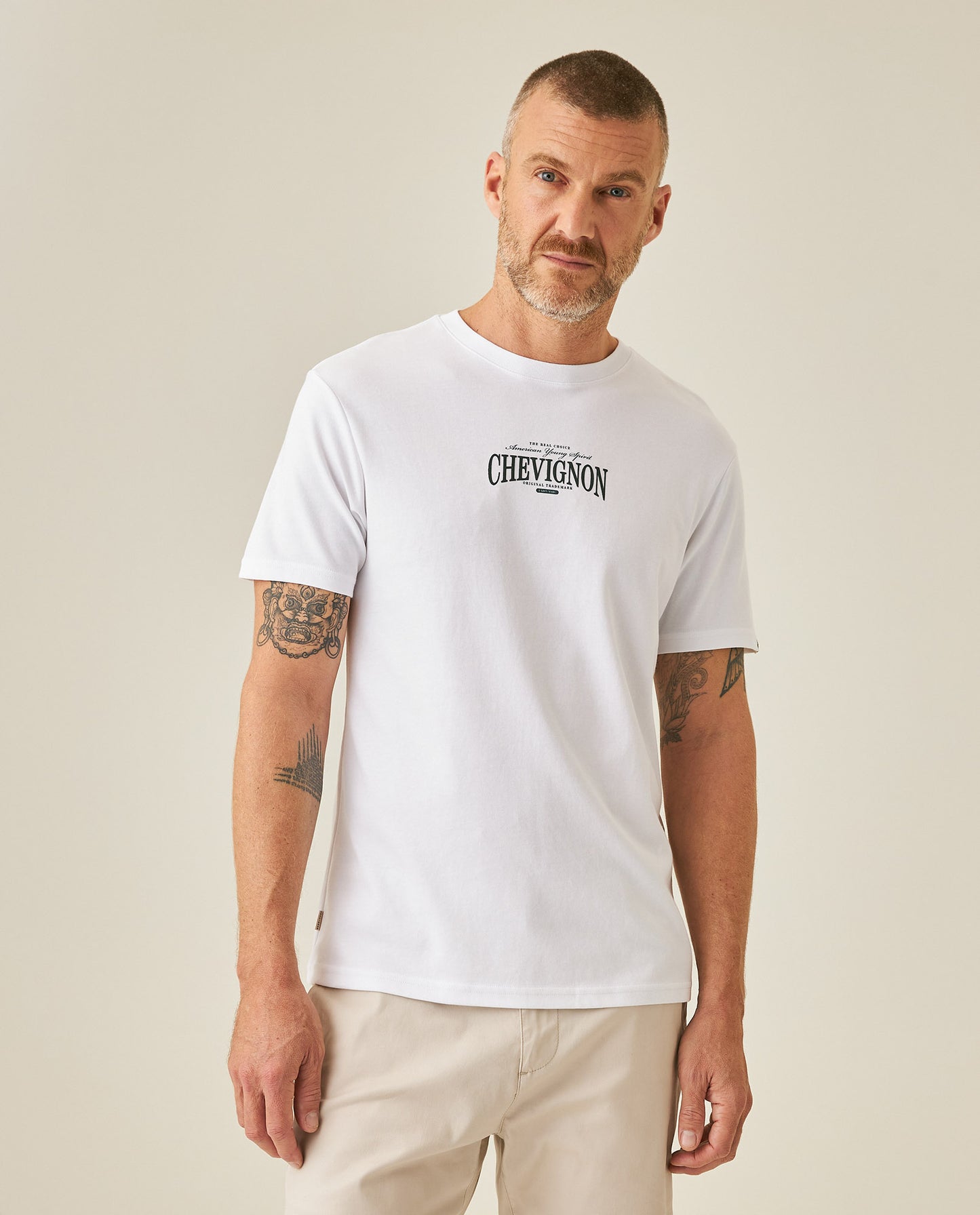 Mens T-Shirt Slim Fit Short Sleeve Cotton Polyester High Density Graphic Center Print Tactile Relief - White 63_641H002_BLA110601_0