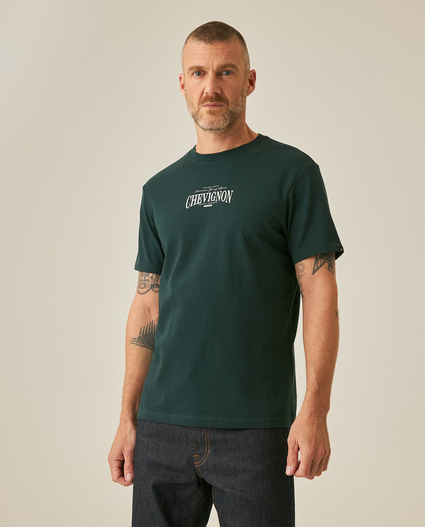 Mens T-Shirt Slim Fit Short Sleeve Cotton Polyester High Density Graphic Center Print Tactile Relief - Dark Green 63_641H002_VER195406_0