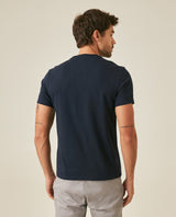 Mens T-Shirt Slim Fit Short Sleeve Cotton Subtle Slub Heavy Rib Collar Printed Front Graphic Seam Details - Blue 63_641H004_AZU193924_6