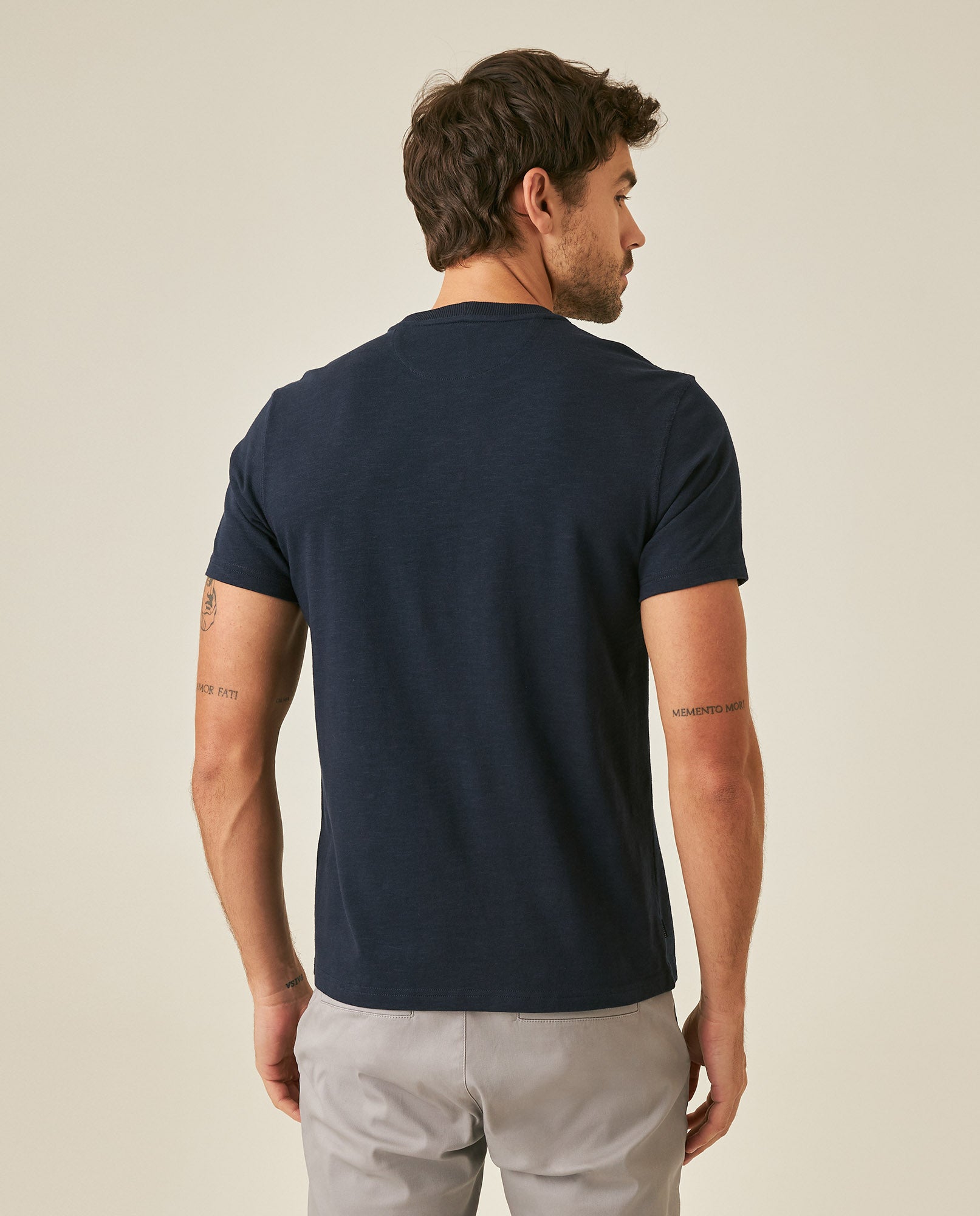 Mens T-Shirt Slim Fit Short Sleeve Cotton Subtle Slub Heavy Rib Collar Printed Front Graphic Seam Details - Blue 63_641H004_AZU193924_6
