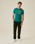 Mens T-Shirt Slim Fit Short Sleeve Cotton Subtle Slub Heavy Rib Collar Printed Front Graphic Seam Details - Green 63_641H004_VER185322_4
